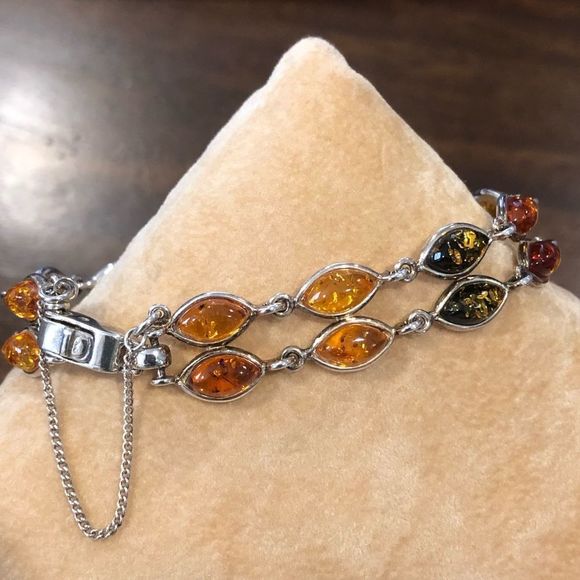 ARTISAN Double Strand Sterling Silver TriColor Amber Bracelet - Picture 6 of 10